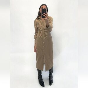 NWT Zara Ruched Faux Suede Midi Dress Size S